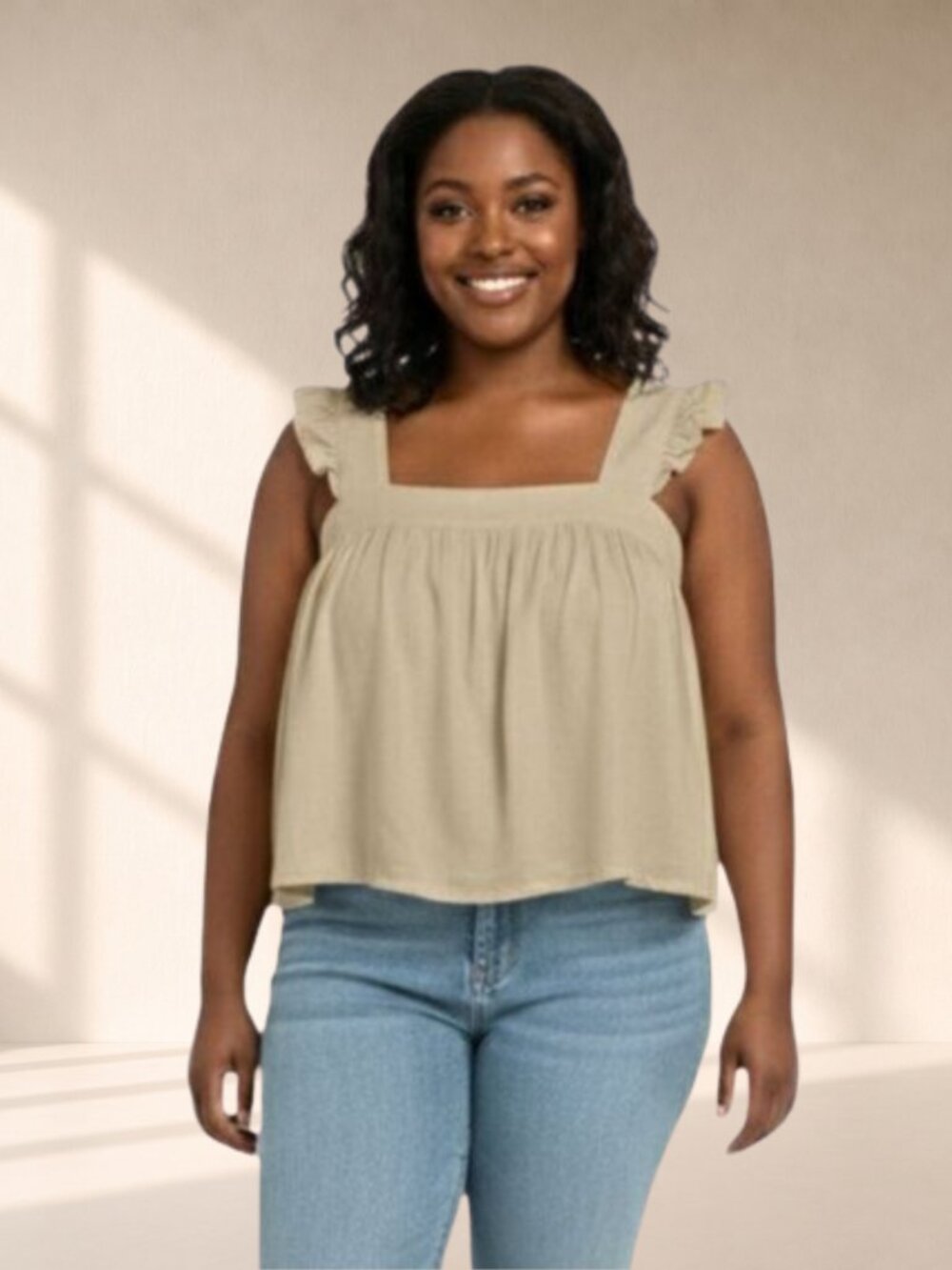 2/$20 SALE Celebrity Pink Ruffle Sleeve Linen Blend Flowy Top NWT XXL Beige